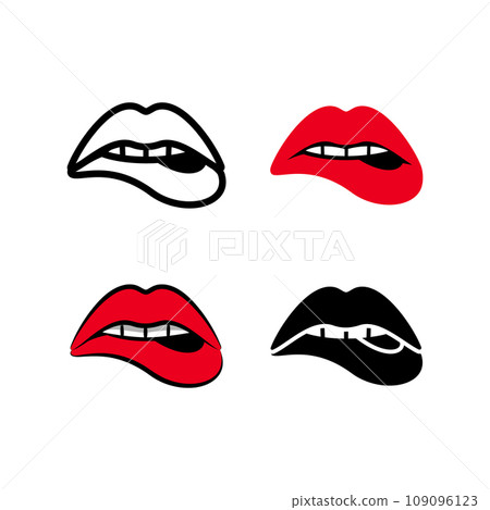 Womans lips, open mouth biting lip with lipstick 109096123