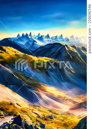 阿爾卑斯山峰的遠景插圖 阿爾卑斯山峰的遠景插圖 109096546