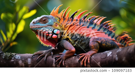 Colorful legion sitting on the branch in the jungle, wildlife and nature concept 109097183