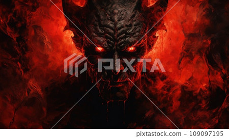 Portrait of ghostly devil in the hell, a place regarded in various religions as a spiritual realm of evil and suffering Portrait of ghostly devil in the hell, a place regarded in various religions as a spiritual realm of evil and suffering 109097195