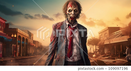 Creepy and spooky zombie in the apocalypse world Creepy and spooky zombie in the apocalypse world 109097196