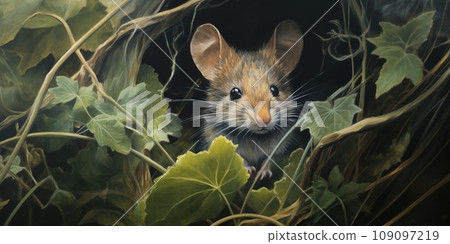 Detail to mouse looking out from the hole in the clay 109097219