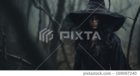 Creepy witch in the mysterious forest, wizardry and witchcraft concept Creepy witch in the mysterious forest, wizardry and witchcraft concept 109097240