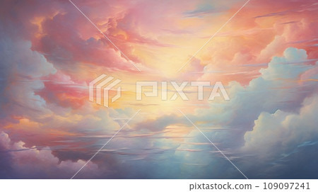 a visible colorful clouds with mass of condensed water vapor floating in the atmosphere, typically high above the ground a visible colorful clouds with mass of condensed water vapor floating in the atmosphere, typically high above the ground 109097241