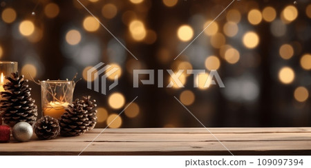 Merry Christmas and Happy New Year background with empty wooden table comeliness Merry Christmas and Happy New Year background with empty wooden table comeliness 109097394