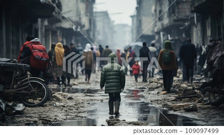 Civilian refugee affected from war and battle has no comeliness Civilian refugee affected from war and battle has no comeliness 109097499
