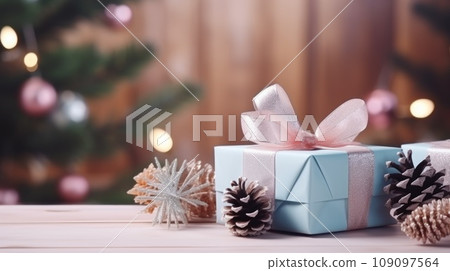 Christmas gift boxes on a wood table comeliness Christmas gift boxes on a wood table comeliness 109097564