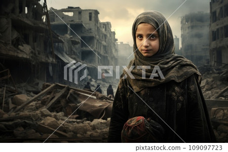 Civilian refugee affected from war and battle has no comeliness 109097723
