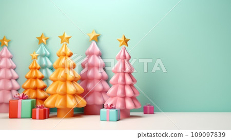 Cute christmas trees 3D style with merry christmas decorations comeliness Cute christmas trees 3D style with merry christmas decorations comeliness 109097839
