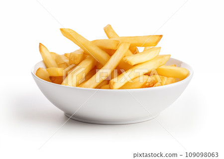 Portion of fried potatoes isolated on white background - Generative AI 109098063