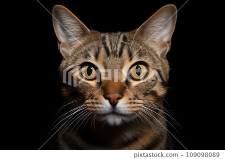 Close-up of a cat's muzzle on a black background - Generative A\I Close-up of a cat's muzzle on a black background - Generative A\I 109098089