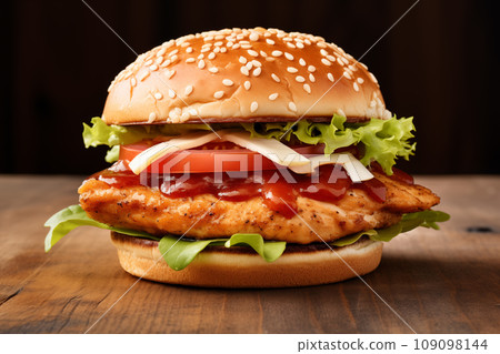 Chicken burger close up - Generative AI Chicken burger close up - Generative AI 109098144