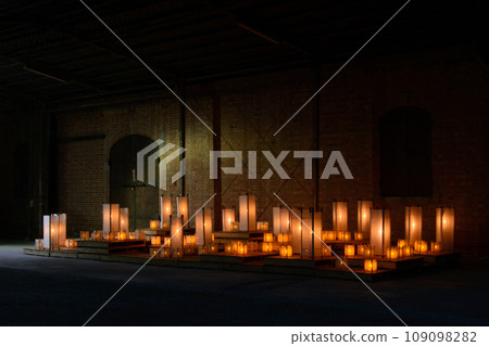 Lanterns lit up in front of the brick warehouse Lanterns lit up in front of the brick warehouse 109098282