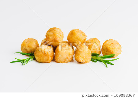 Breaded Chicken Inner Fillet on a White Background,Chicken Breaded Raw Meat.Chicken Breaded Fillet. Breaded chicken nuggets. Fast homemade food at home. Chicken breaded schnitzels. Fast cooking. 109098367