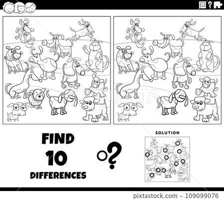 differences game with cartoon dogs coloring page 109099076