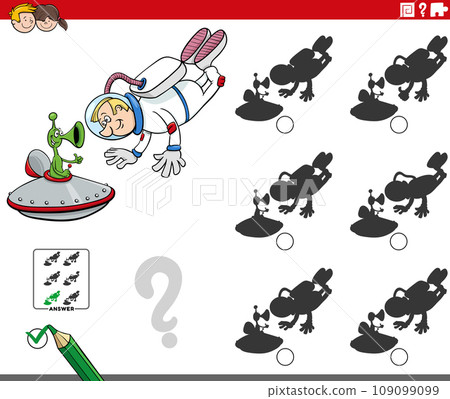 shadow activity game with cartoon astronaut and alien 109099099