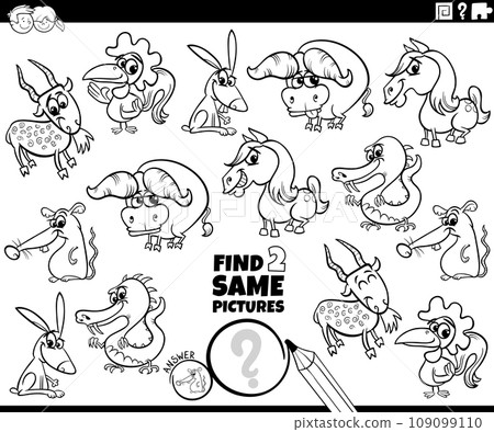 find two same cartoon animals activity coloring page find two same cartoon animals activity coloring page 109099110