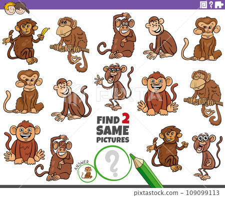 find two same cartoon monkeys animals educational game 109099113