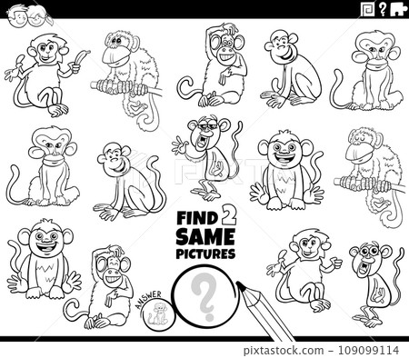 find two same cartoon monkeys activity coloring page find two same cartoon monkeys activity coloring page 109099114