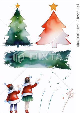 穿著聖誕老人服裝和聖誕樹的女孩 [AI 生成圖像] 109099251