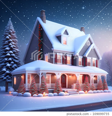 House covered in snow in winter picture 109099735