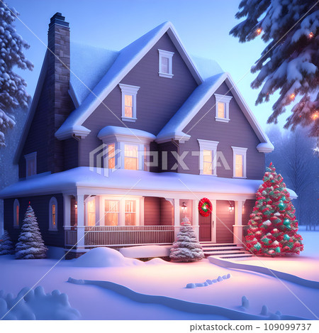 House covered in snow in winter picture 109099737