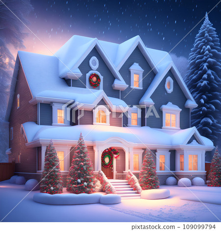 House covered in snow in winter picture 109099794