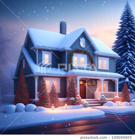 House covered in snow in winter picture 109099805