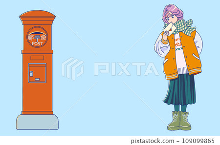 A girl wondering whether to send a retro post or a letter A girl wondering whether to send a retro post or a letter 109099865