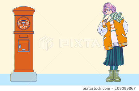 A girl wondering whether to send a retro post or a letter 109099867