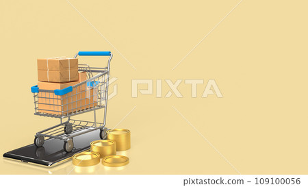 The trolley and mobile for shopping online concept 3d rendering. The trolley and mobile for shopping online concept 3d rendering. 109100056
