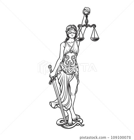 Themis goddess sculpture justice with scales vector illustration. 2 109100078