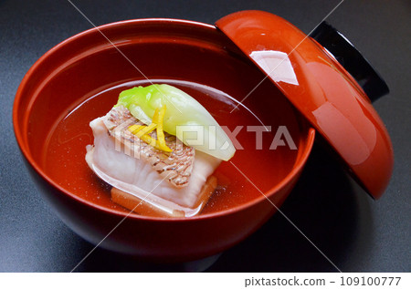 Sea bream soup served at a restaurant Sea bream soup served at a restaurant 109100777