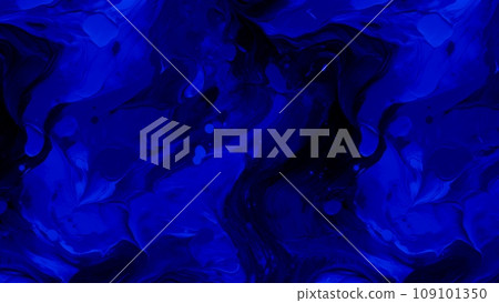 An abstract oil painting with fragments of artwork and paint brush strokes creates a modern and contemporary art background. The painting is highlighted by a beautiful navy blue color texture. 109101350