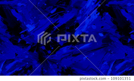 An abstract oil painting with fragments of artwork and paint brush strokes creates a modern and contemporary art background. The painting is highlighted by a beautiful navy blue color texture. 109101351
