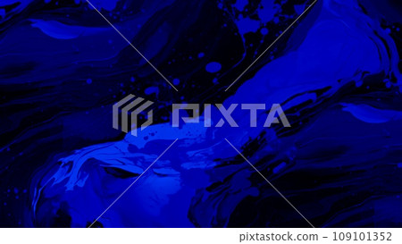 An abstract oil painting with fragments of artwork and paint brush strokes creates a modern and contemporary art background. The painting is highlighted by a beautiful navy blue color texture. 109101352