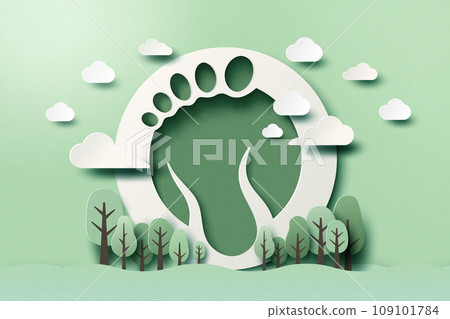 Carbon Footprint icon. Ecology and environment sustainable development concept design. Paper cut vector illustration. 109101784