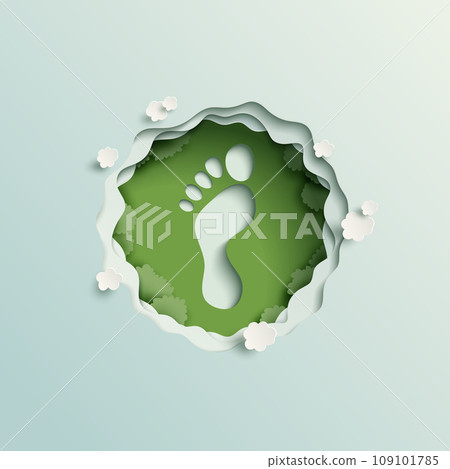 Carbon Footprint icon. Ecology and environment sustainable development concept design. Paper cut vector illustration. 109101785