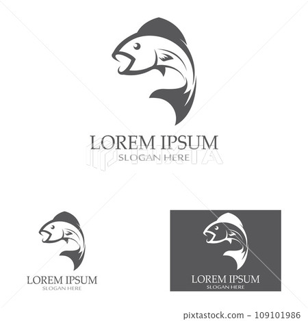 Fish logo, fishinghook, fish oil and seafood restaurant icon. With vector icon concept design illustration template 109101986