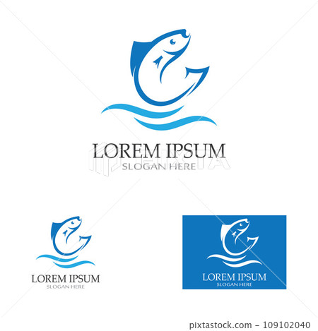 Fish logo, fishinghook, fish oil and seafood restaurant icon. With vector icon concept design illustration template 109102040