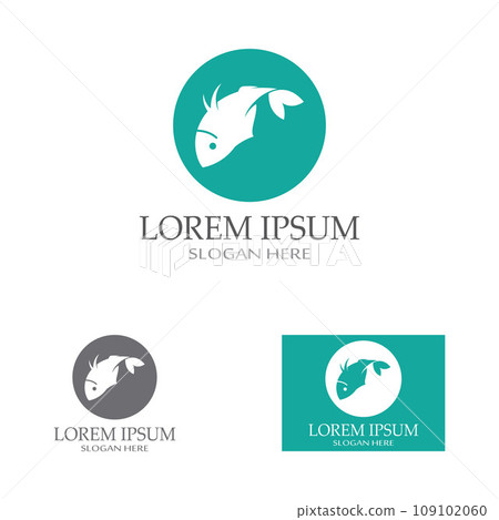 Fish logo, fishinghook, fish oil and seafood restaurant icon. With vector icon concept design illustration template Fish logo, fishinghook, fish oil and seafood restaurant icon. With vector icon concept design illustration template 109102060
