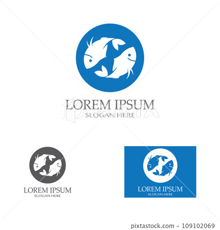 Fish logo, fishinghook, fish oil and seafood restaurant icon. With vector icon concept design illustration template Fish logo, fishinghook, fish oil and seafood restaurant icon. With vector icon concept design illustration template 109102069