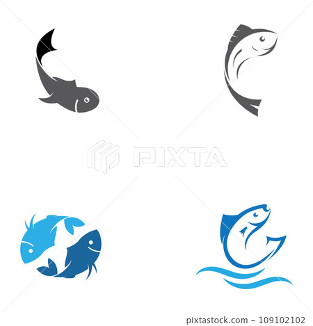 Fish logo, fishinghook, fish oil and seafood restaurant icon. With vector icon concept design illustration template Fish logo, fishinghook, fish oil and seafood restaurant icon. With vector icon concept design illustration template 109102102