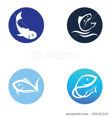 Fish logo, fishinghook, fish oil and seafood restaurant icon. With vector icon concept design illustration template Fish logo, fishinghook, fish oil and seafood restaurant icon. With vector icon concept design illustration template 109102103