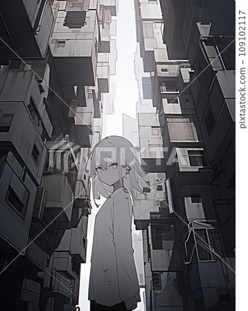 A building with a decadent atmosphere and a girl A building with a decadent atmosphere and a girl 109102117