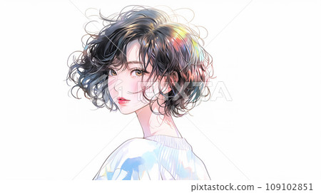 White background illustration of a young woman looking at the camera AI-generated image 109102851