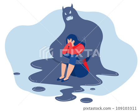 Mental health ,Depressed girl with anxiety and scary fantasies feeling sorrow,fears, sadness vector illustration Mental health ,Depressed girl with anxiety and scary fantasies feeling sorrow,fears, sadness vector illustration 109103311
