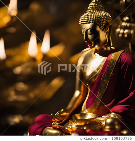 A gold statue of a buddha. 109103756