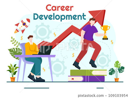 Career Development Vector Illustration with Ladder to Success and Growing Revenue on Improve Bar Graph in Business Goal Flat Background Design 109103954