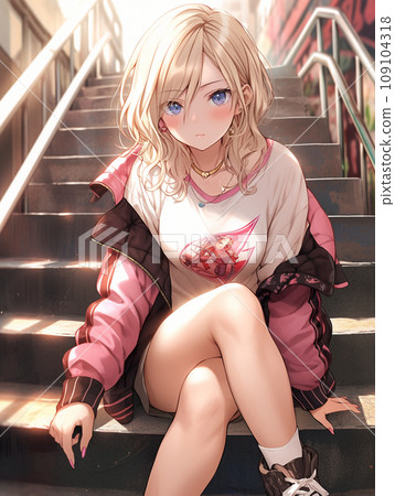 精力充沛、活潑的金發女郎 JK 精力充沛、活潑的金發女郎 JK 109104318